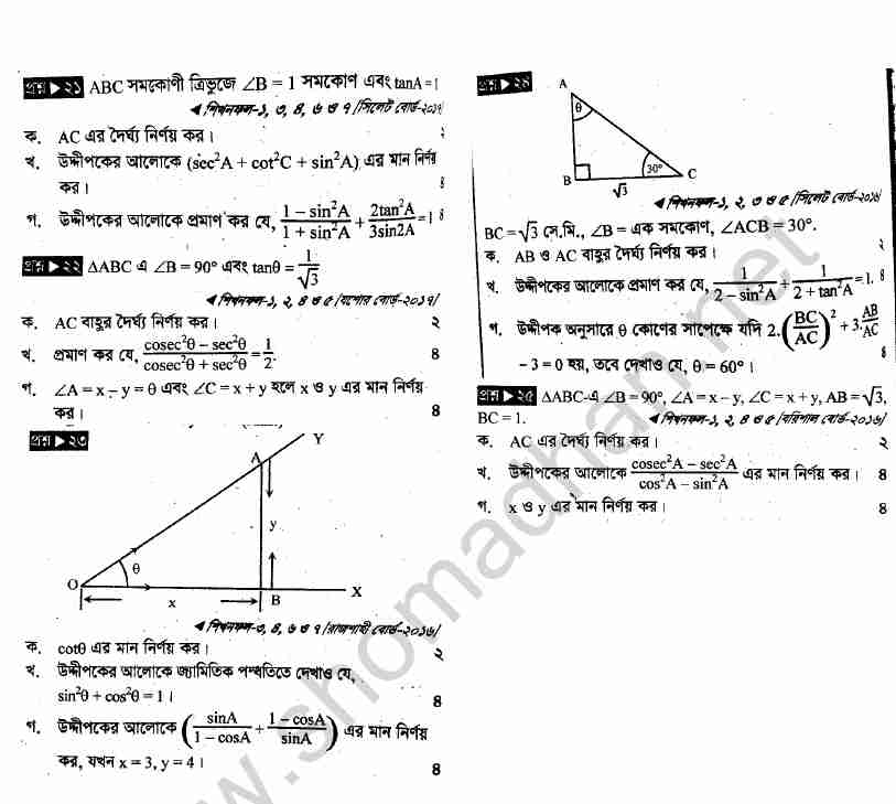 নবম দশম সাধারণ গণিত সাজেশন অধ্যায় ৯ প্রশ্ন ব্যাংক 