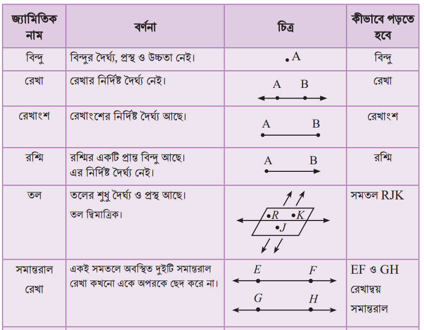 বিন্দু রেখা তল রেখাংশ রশ্মি কাকে বলে চিত্র সহ